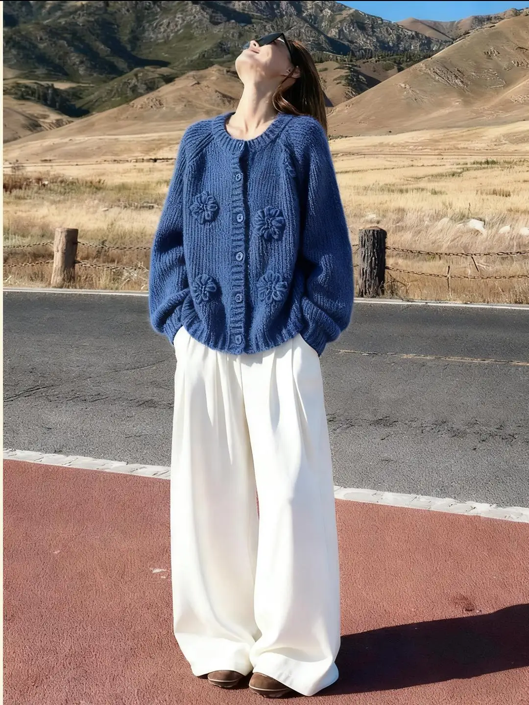 Top de malha azul fino ajuste camada base irt sli floral design 3d casual sle feminino faion outono recém chegados