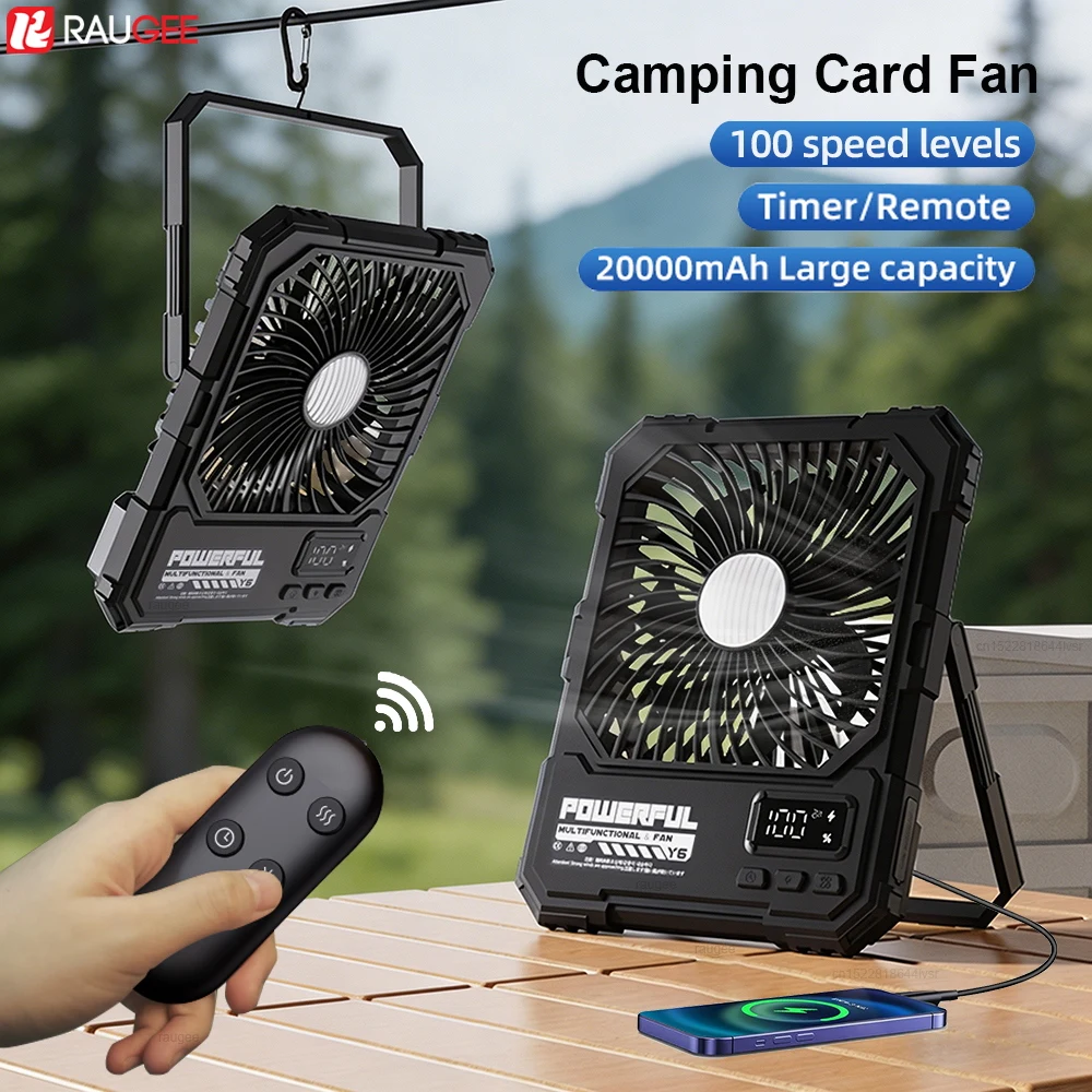 

Вентилятор для кемпинга 20000 мАч, перезаряжаемый, портативный, потолочный, беспроводной, с подсветкой и пультом дистанционного управления