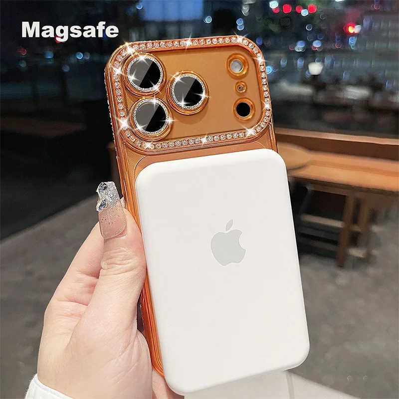 for iPhone 17 Pro max Phone Case Diamond Frame Rotating Pony Stand Cover for iPhone 12 13 14 15 16 17 Pro Max Case Horse Soft