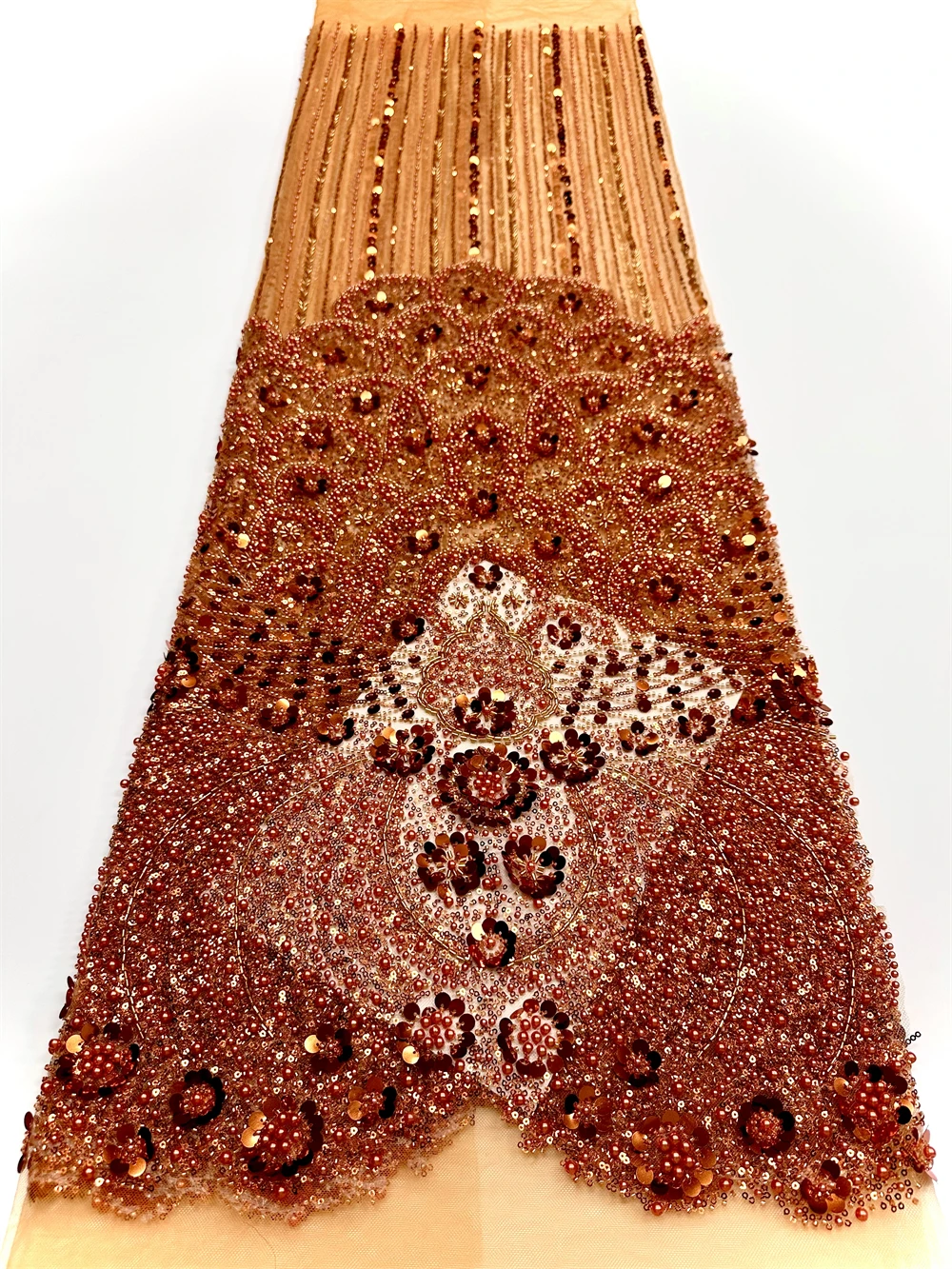 

Orange African Sequins Tulle Lace Fabrics French 2026 Luxury Nigerian Beads Lace Fabric For Bridal Wedding Party Dress Sewing