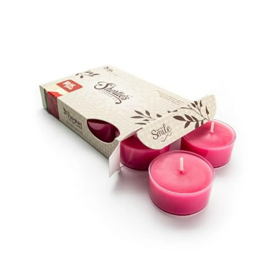 

Premium Tealight Candles - Highly Scented with Essential Oils - 6 Pink Tea Lights - Beautiful Candlelight - Made in the USA - F
