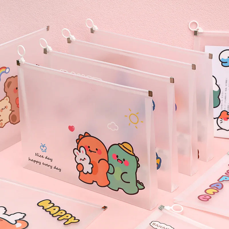 A4 Transparent File Bag for Students with Pull-edge Information Bag Large-capacity Test Paper Storage Bag Stationery Bag