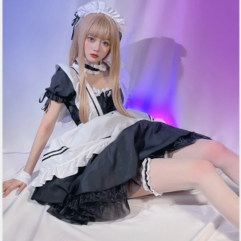 Plus Size cameriera Costume Cosplay nero bianco Scholl Gilr uniforme Anime gioco di ruolo cameriera abiti Lolita ragazza Sexy Lingerie Dress 2024