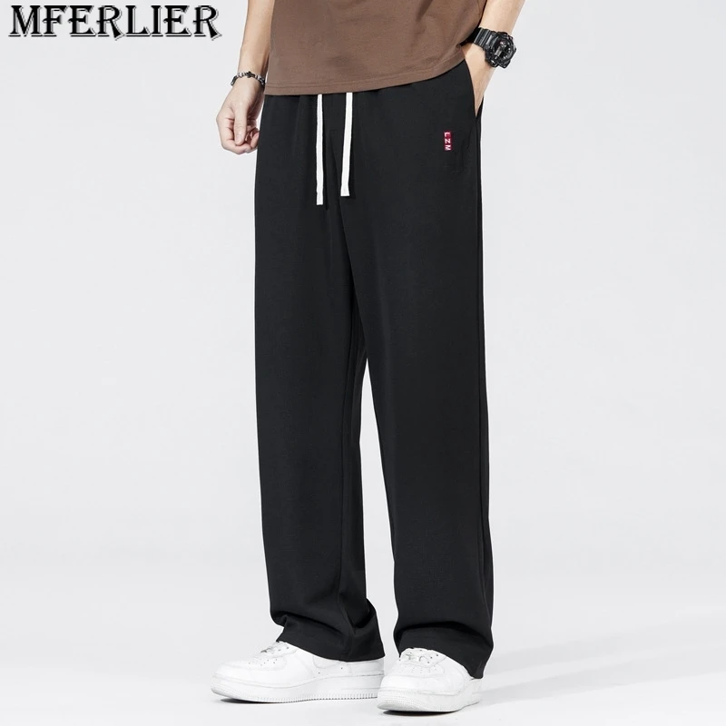 

Summer thin casual pants for men loose oversized straight fashionable wide leg drawstring chubby trendy 9XL 10XL 160kg 10kg