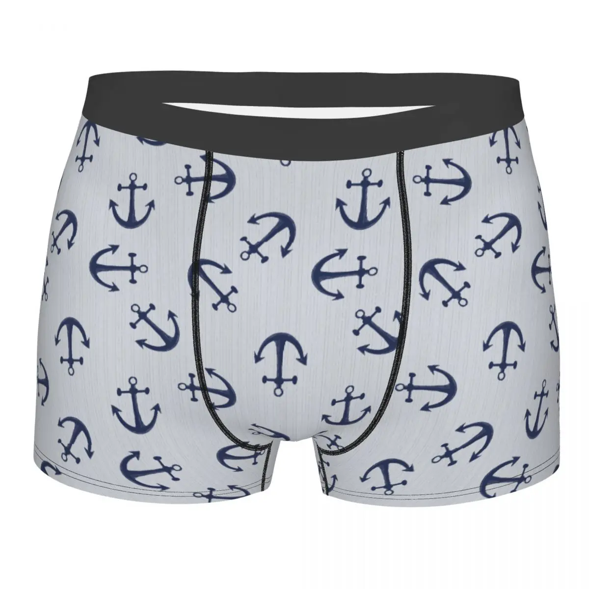 Boxer Underpants Shorts Maritime Pattern Of Blue Anchors On Light Gray Panties Male Ventilate Underwear Homme Man Boyfriend Gift