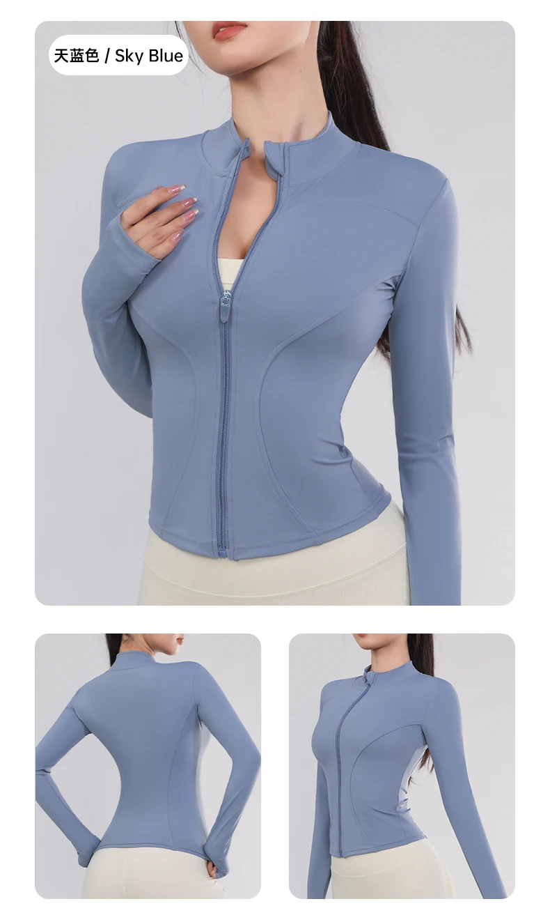 Damen Slim Fit Stehkragen Sportjacke mit Reißverschluss Yoga-Jacke Schnelltrocknend Schlanke Taille Lauf-Workout-Jacke für den Frühling – Detail 8