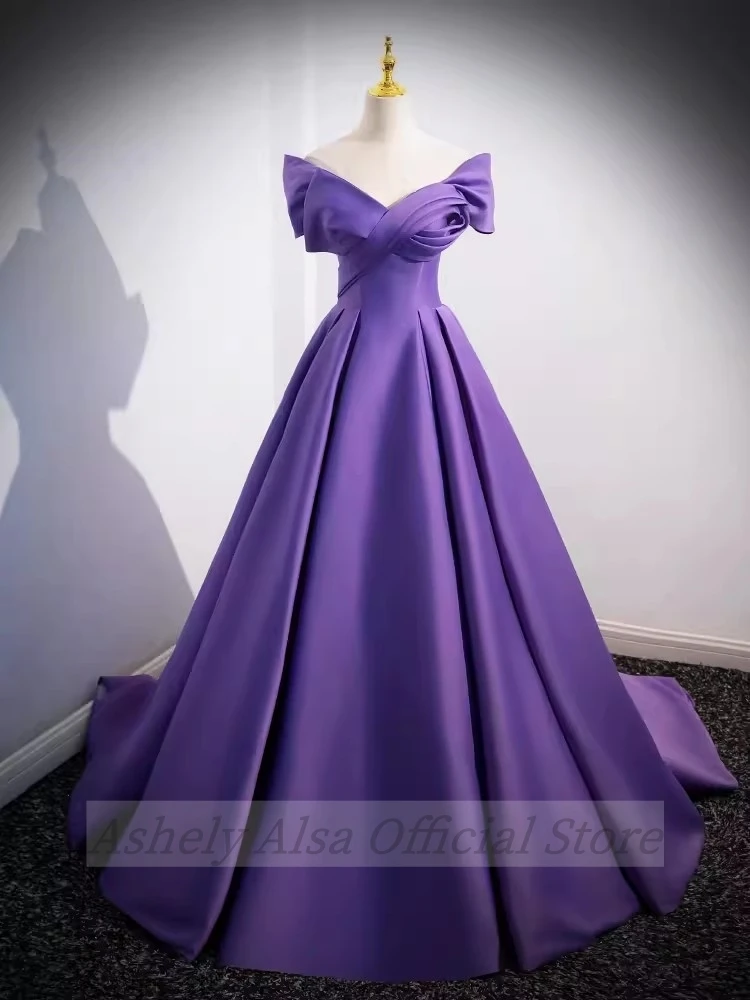 Real Picture High Quality Purple Evening Dresses Sweetheart Ruched Corset A Line Long Formal Party Gown Prom Wear Robe De Soiree