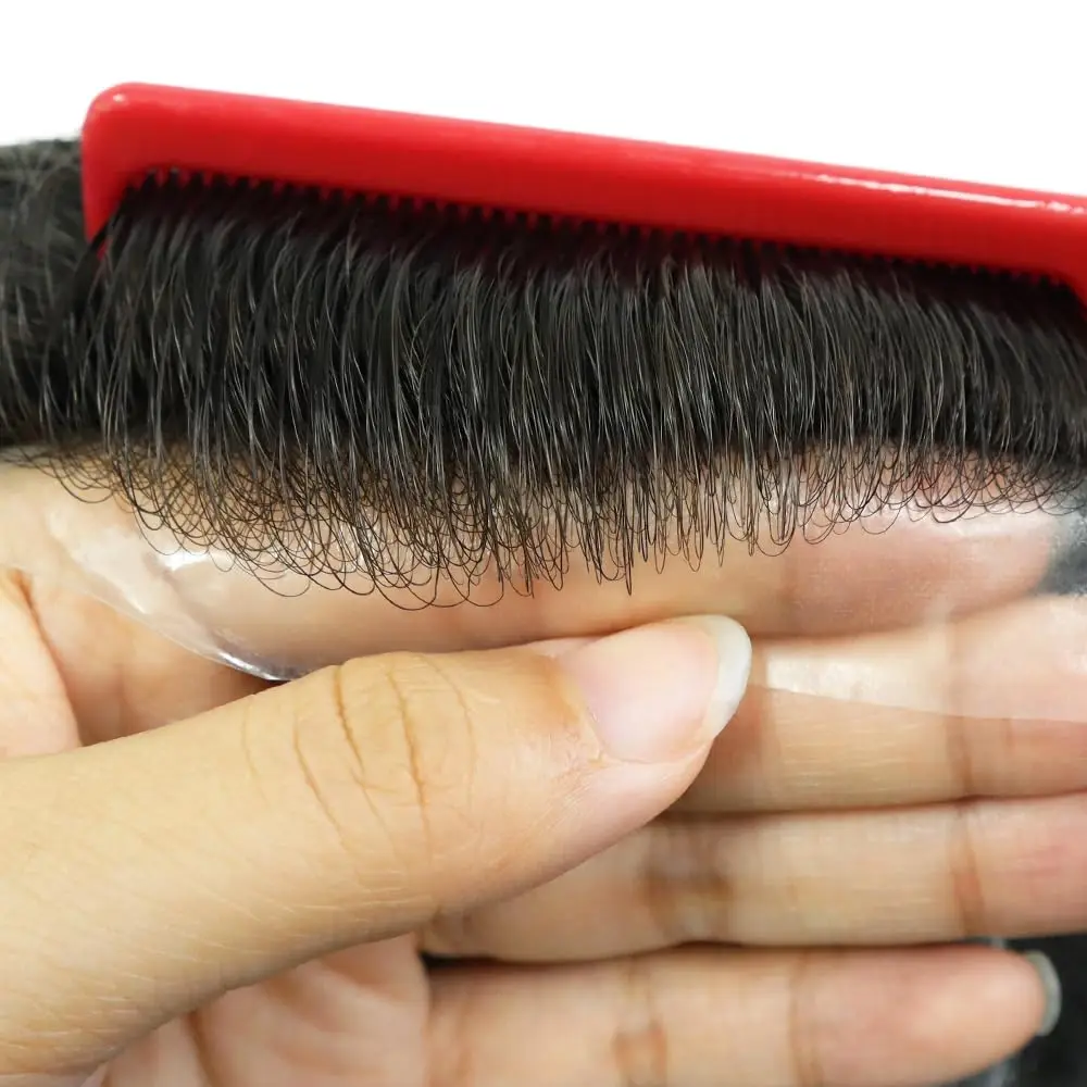 SeraphicWig Toupee for Men Hair Replcement System Mens Toupee 0.03mm Full Poly Thin Skin Human Hair Piece All PU Injection Toupee Hair Systems 8X10'' Dark Brown #2