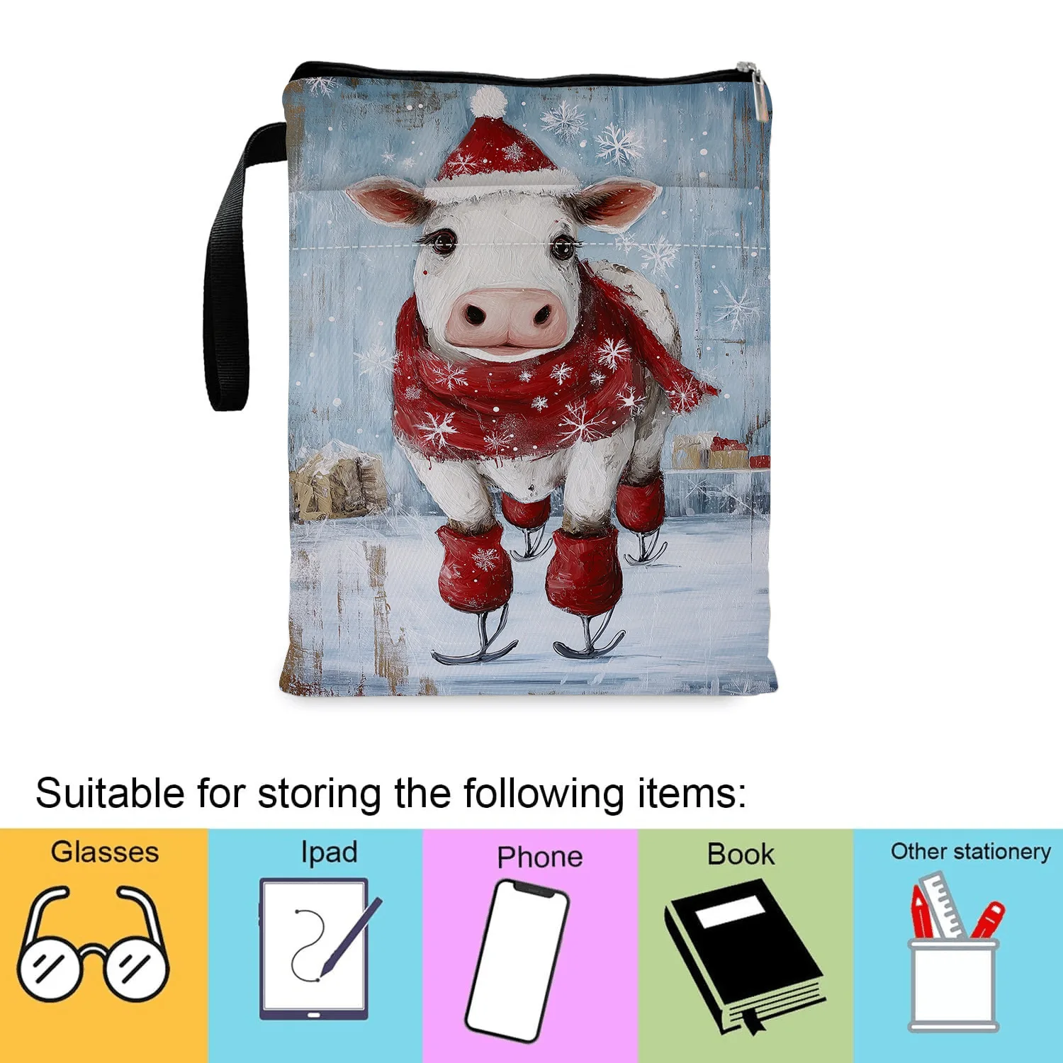 

Christmas Storage Bag Printed Books Protective Cover Books Zipper Storage Books Stationery Documents