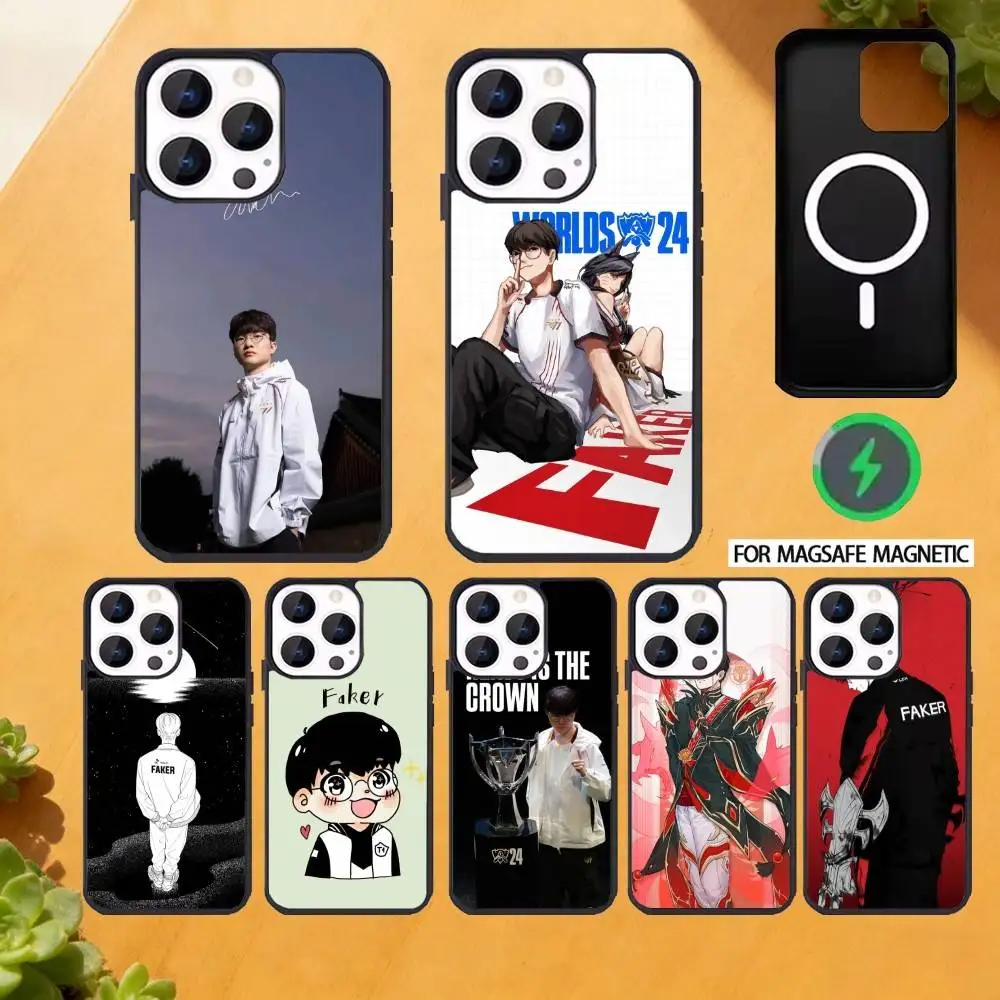 

S-SKT T1 F-Faker Phone Case For iPhone 17 16 15 14 13 12 Pro Max Plus for Magsafe Mirror Wireless Magnetic Cover