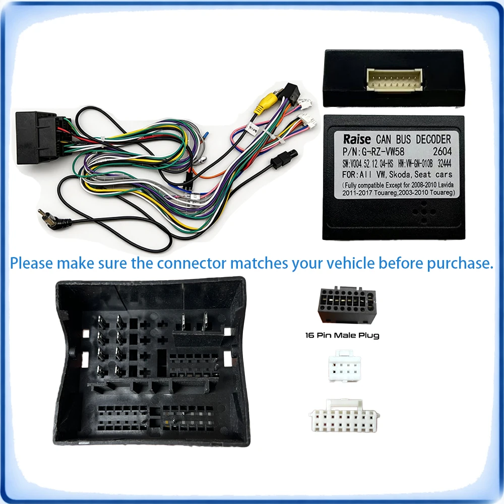 CAN Bus Long Wiring Harness Quadlock 52 Pin to 16 Pin Adapter Cable for VW Golf 7 Jetta Polo Caddy Tiguan Android Car Stereo