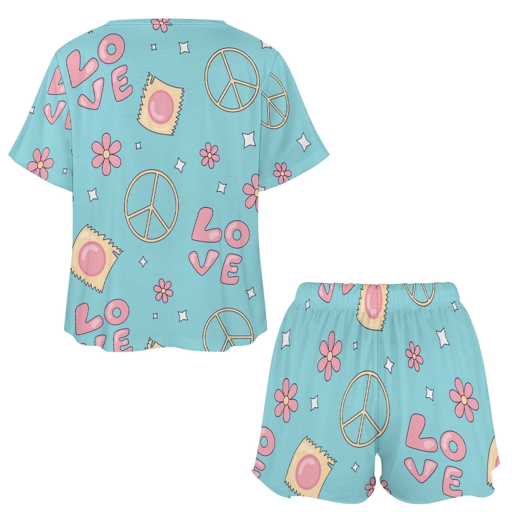 Peace Signs Pattern 2 pezzi da donna Button Down manica corta bottone anteriore Sleepwear Loungewear PJ Set Summer Home Suit