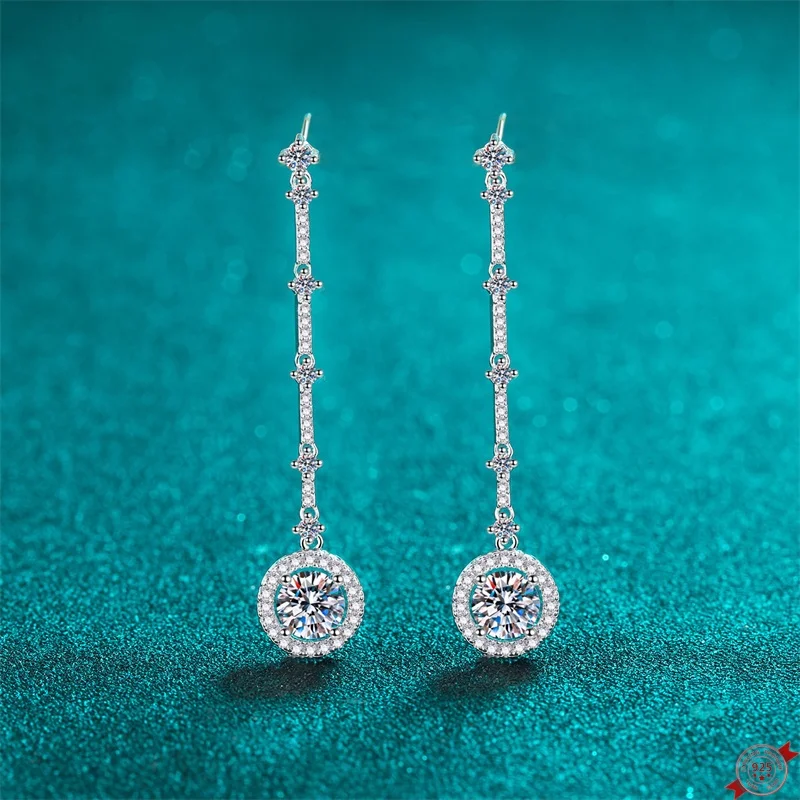 

2.0 ct D Color Moissanite S925 Silver Drop Earring for Women Plated Pt950 Long Tassel Ear Studs Lover Gift Jewelry Wholesale
