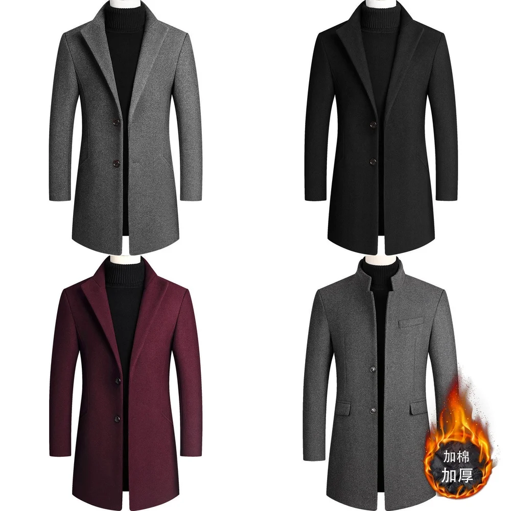 

Windbreaker Jacket Men's Wool Long Trench Coat Casual Slim Fit Overcoat Winter Windbreaker