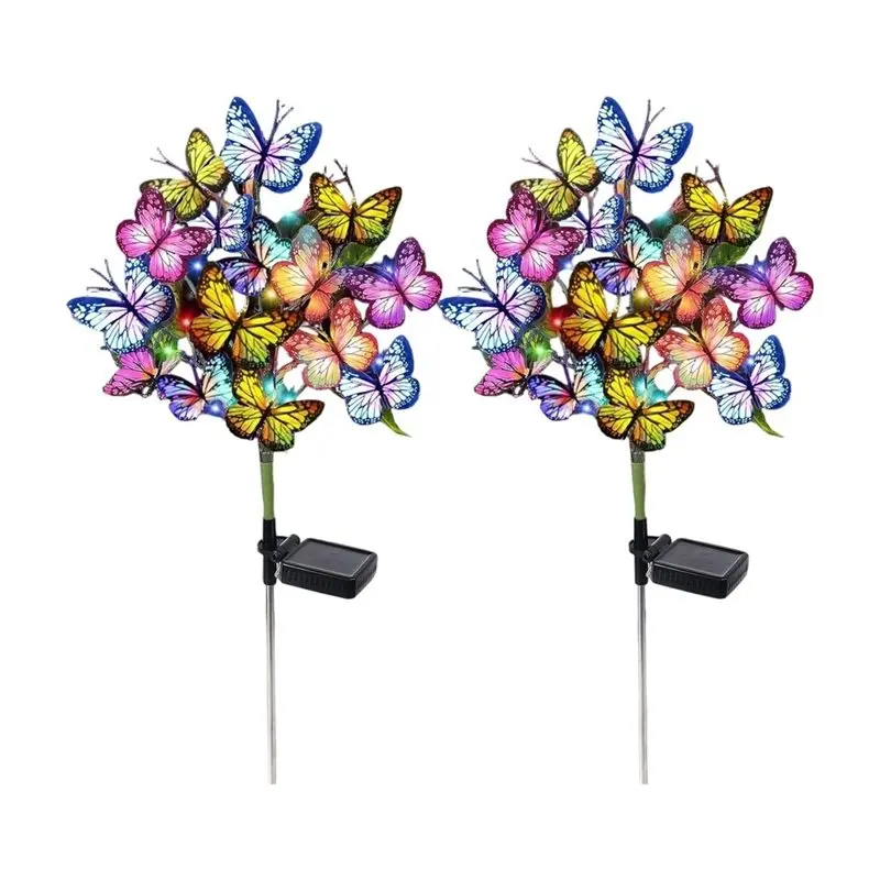 

ABCA-Waterproof Solar Light For Outdoor Decoration, 2Pcs For Courtyards, Butterfly Flower Style Suitable