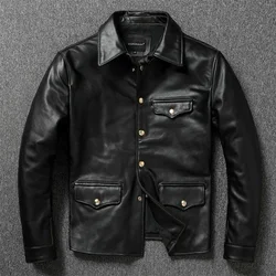 Imported oil wax top layer leather jacket leather jacket male brakeman casual lapel dispatcher horse leather jacket