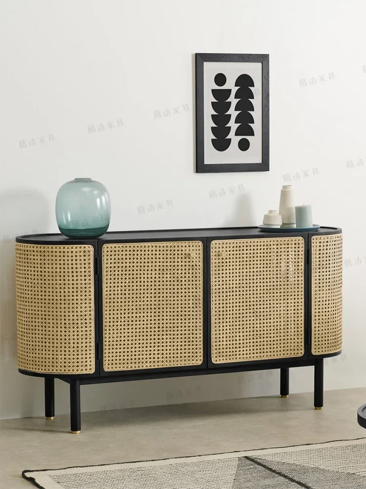 

Скандинавский ретро-сервант из массива дерева, французский шкаф для прихожей, средневековый черный шкаф из бревен и ротанга для хранения, тумба для чая и напитков