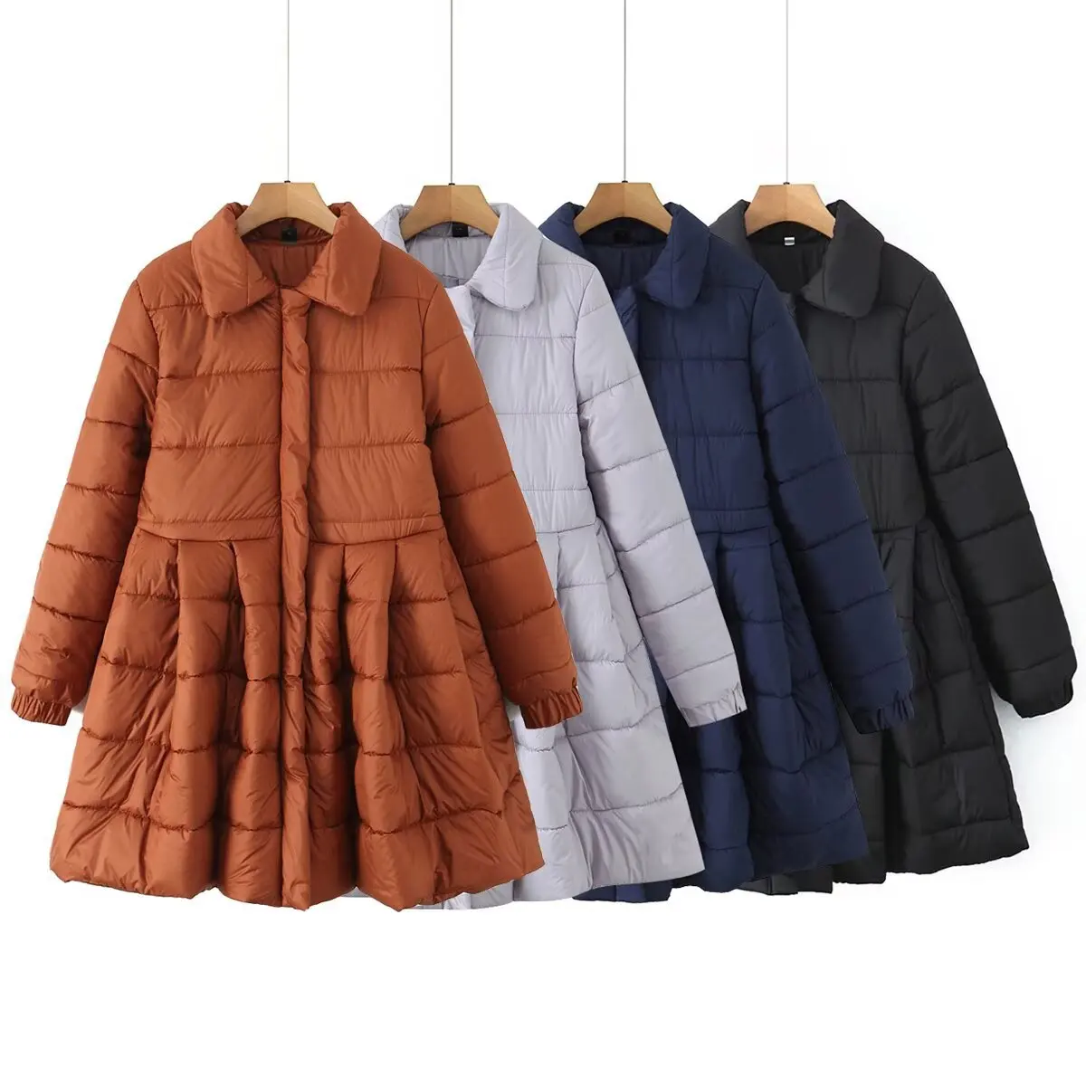 

2025 New winter product lapel zipper fashionable French girl umbrella dress Korean cotton jacket simple urban style