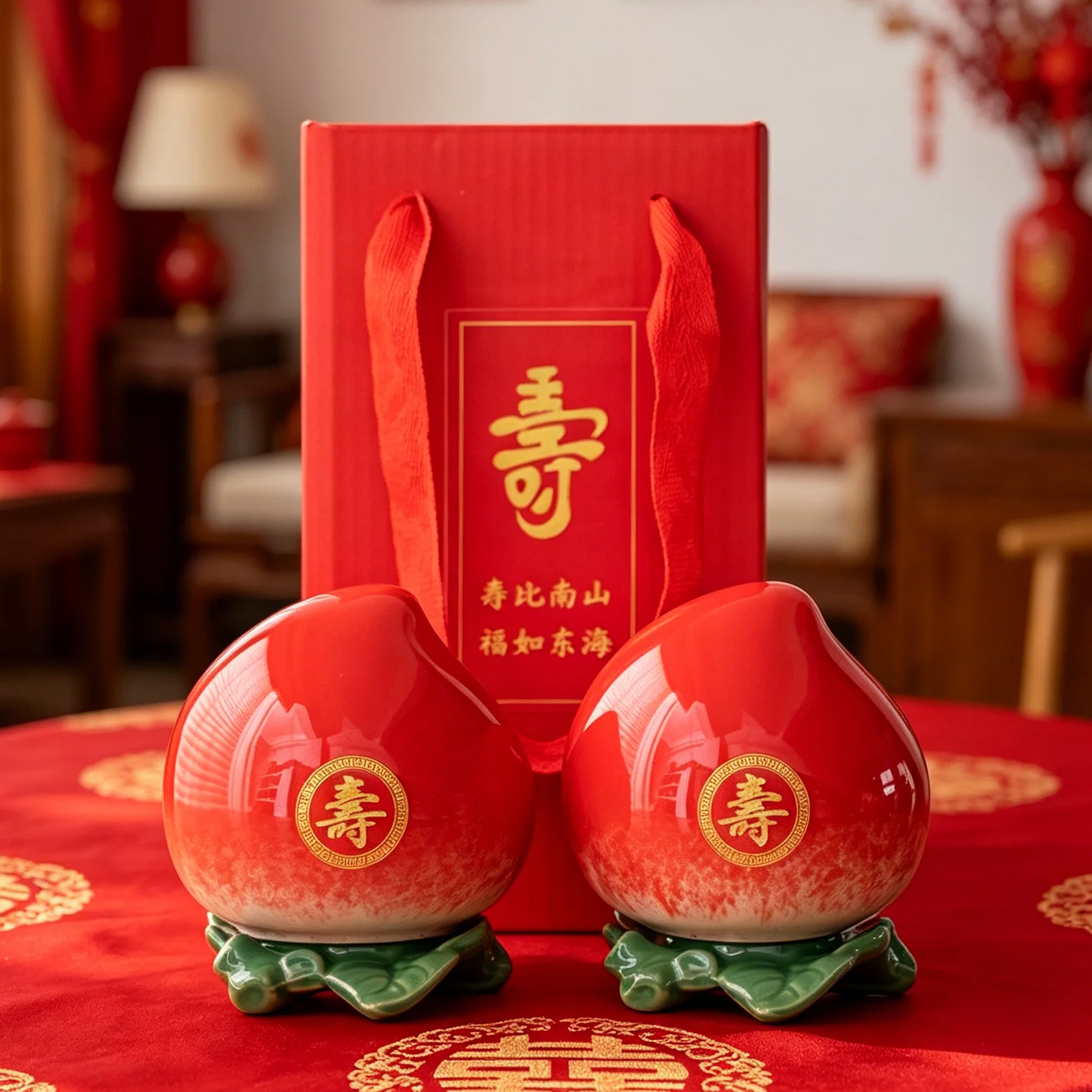 anxinmei-ceramic-peach-tea-canister-decorative-item-celebration-gift-for-leaders-and-elders-birthday-present-longevity-symbol