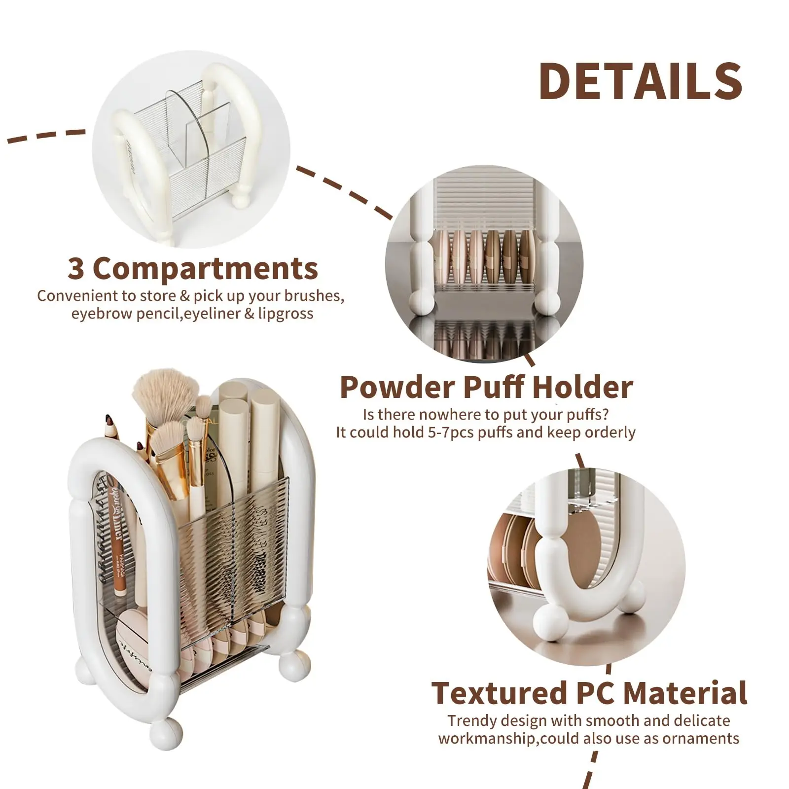 Make-upborstelhouder Poederdons Opbergorganisator Cosmetisch gereedschap Container voor ijdelheid Badkamer Aanrecht