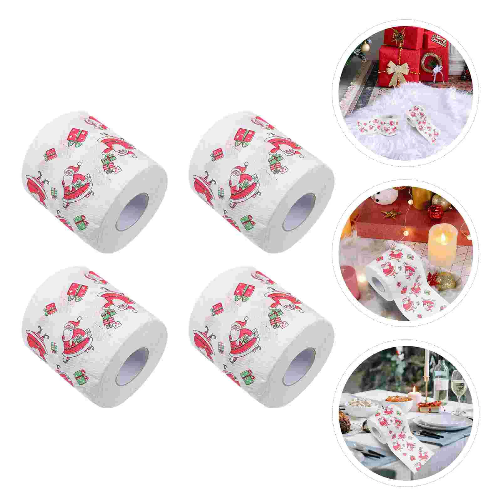 4 Rolls Christmas Toilet Themed Napkin Tissues Dinner Table Supply Festival Household Printing