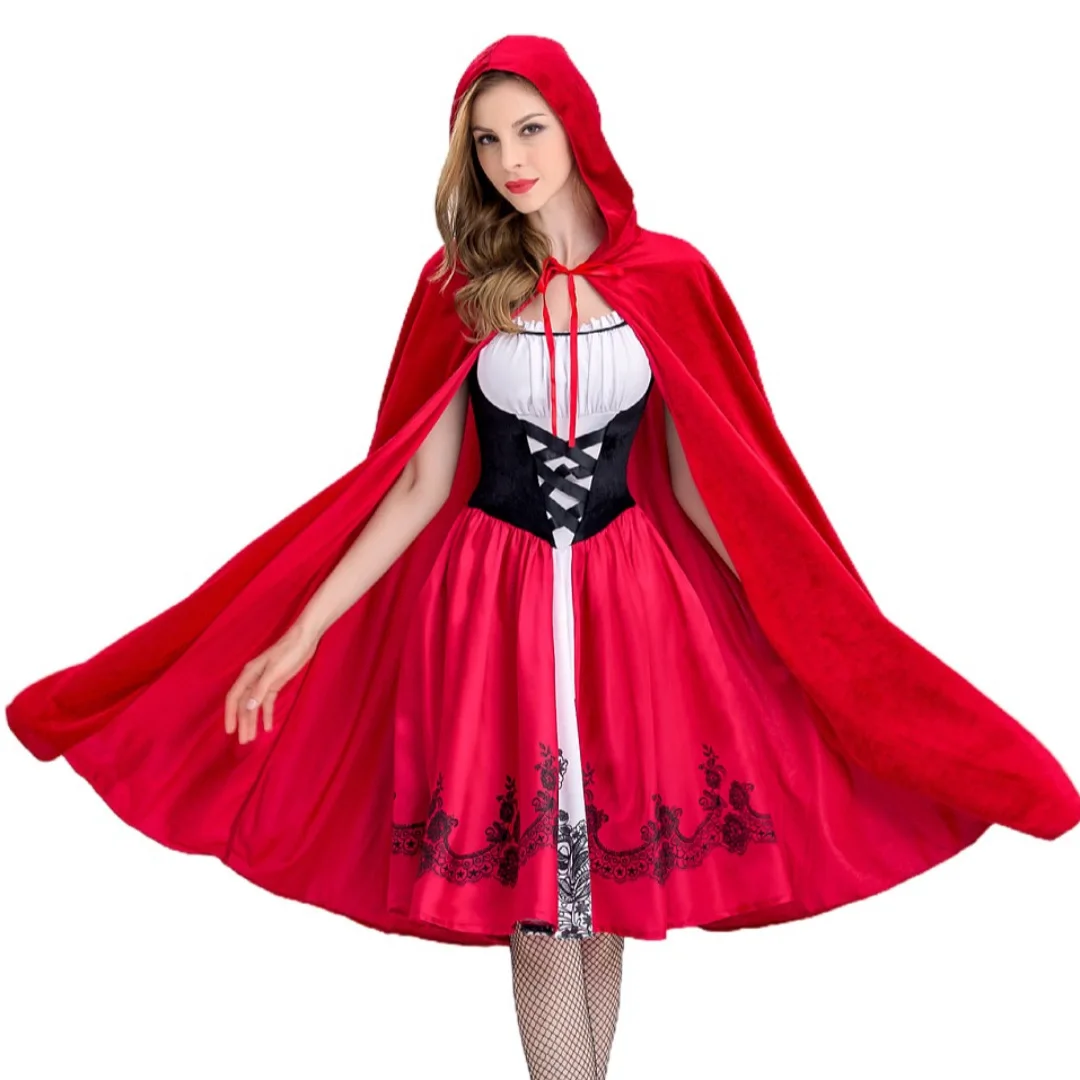 Kleine rote Reit haube moderne Version der Bühnen performance Kleidung Schal erwachsene Mädchen Halloween Cosplay Kostüm Spiel Uniform Set