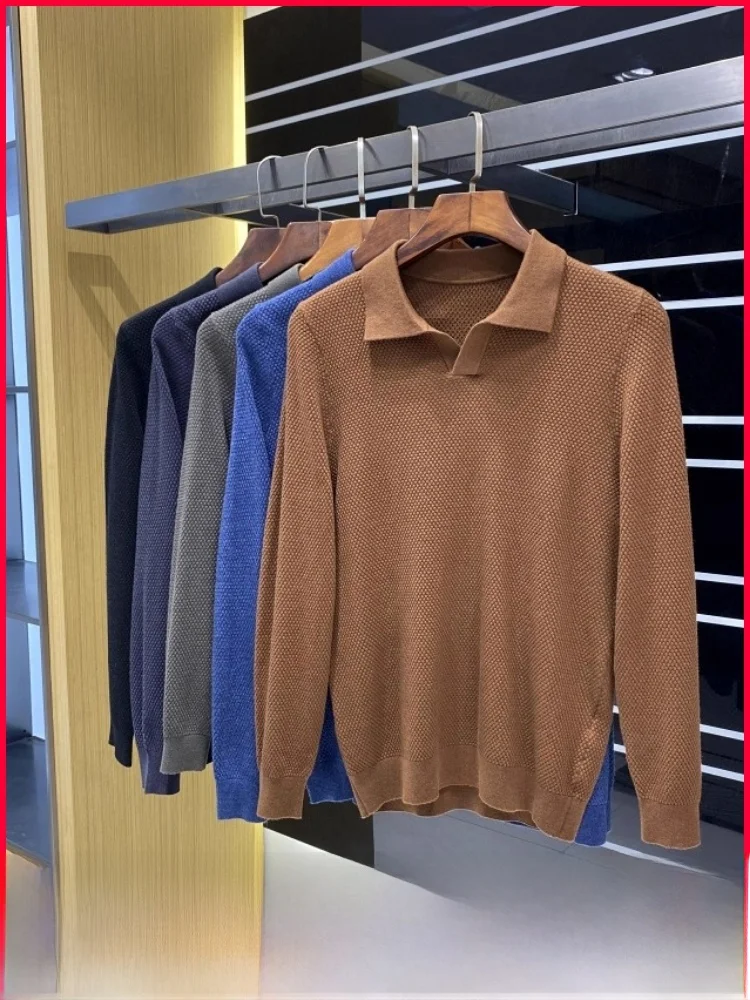 

Italian Sle Knitted Wool Blend irt Soft cher Collar Autumn Winter New Arrival Pine Patterned Men's Fas...