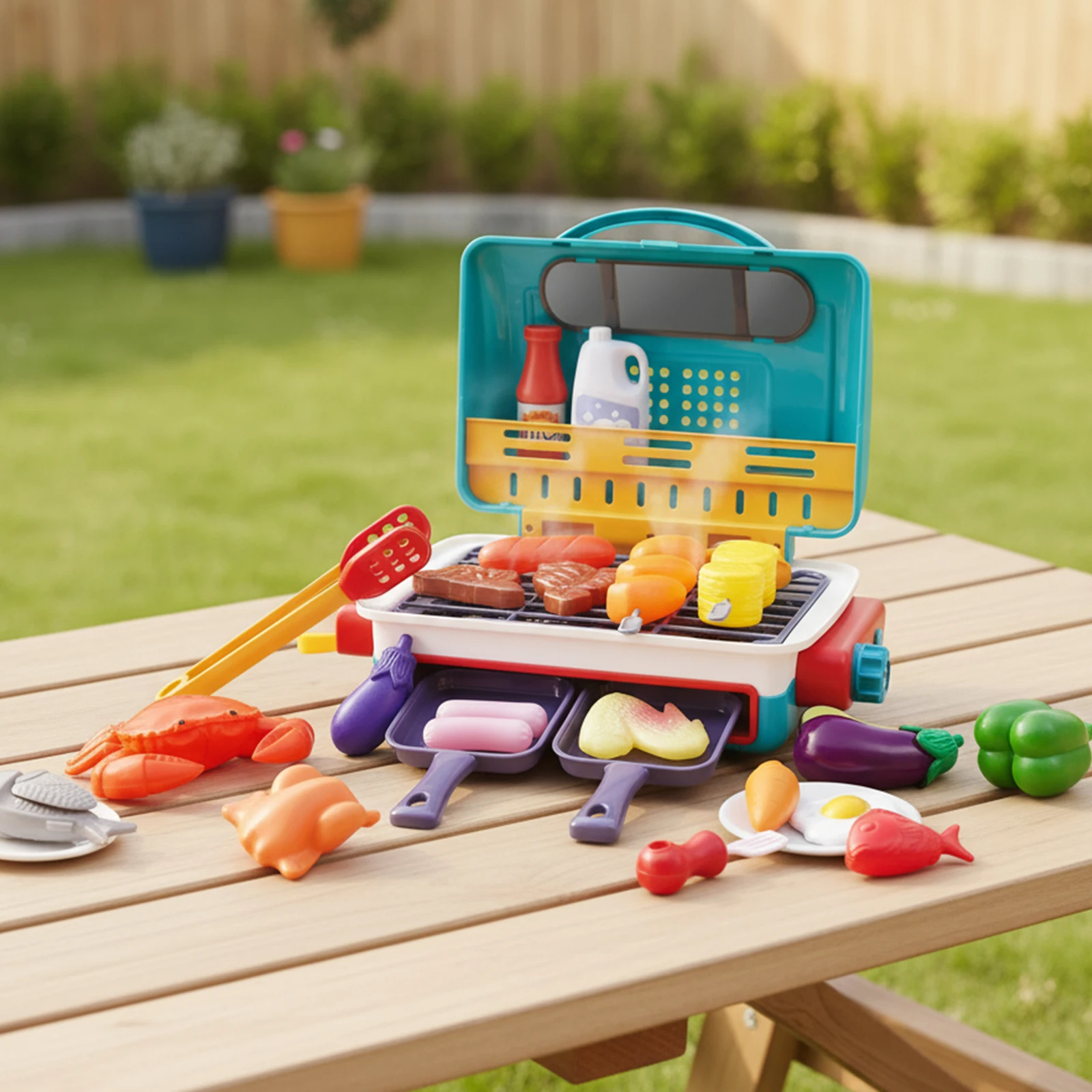 Kids Play Kitchen Toys with Smoke Light Sound & Color-Changing Food Barbecue Toy Play Kitchen Accessories for Toddlers 3-5