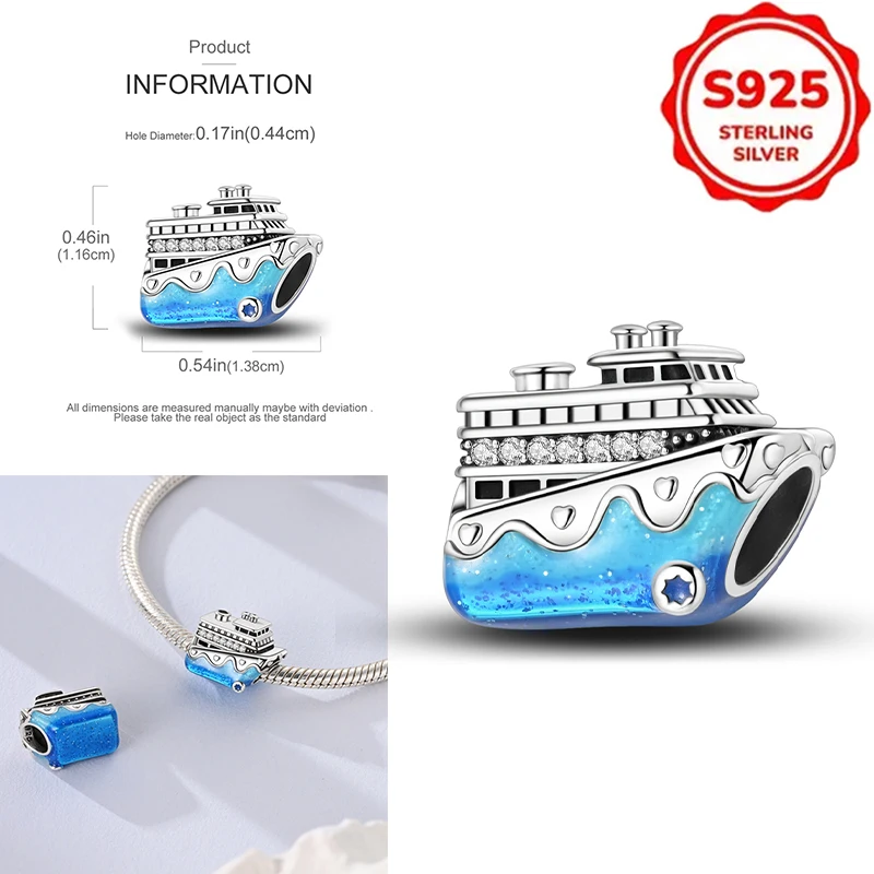 Abalorios de Plata de Ley 925 con Diseño de Crucero Azul Océano para Pulseras Originales de Mujer, Colgante de Joyería DIY, Regalos Finos