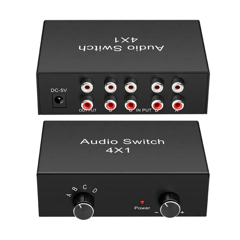【Superdeals】4 Way L/R Stereo Audio Switch 4 In 1 Out RCA Audio Switcher Sound Channel Audio Switch Selector For DVD Speaker Play