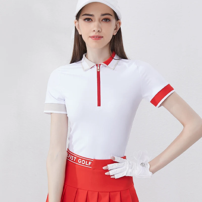 Golfist Golf Women's Summer Polo Shirt Zipper Slim Fit Stretch Quick Dry Ladies Tennis T-shirt Plested Skirt Golf Clothing