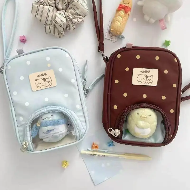 1Pcs Japanese Style Passport Holder Bag with Polka Dot Transparent Window Practical Storage Solution for Frequent Flyers