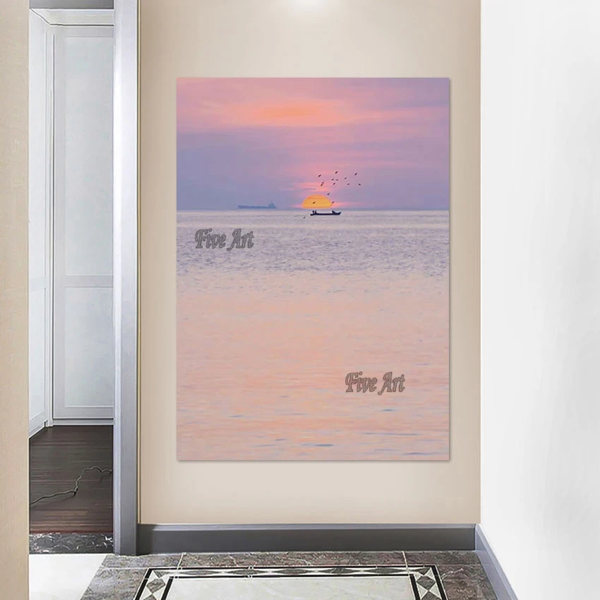 Sunset At Sea Beautiful Natural Scenery Oil Painting Custom Artwork Hotel Wall Pictures Handmade China Imports Home Decor