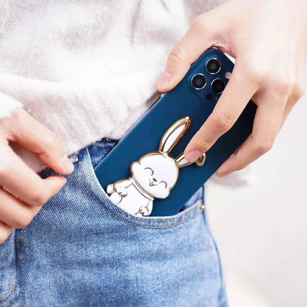 Cute Rabbit Mobile Phone Holder 3D Electroplating Rabbit Bracket Phone Cases Foldable Design Universal Mobile Phone Finger Stand