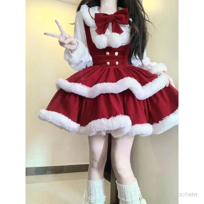 

Christmas Japanese Lolita Princess Tube Dress Cosplay Sweet Retro Fantasy Doll Holiday Dress Sweetheart Girl Top Suspender Skirt