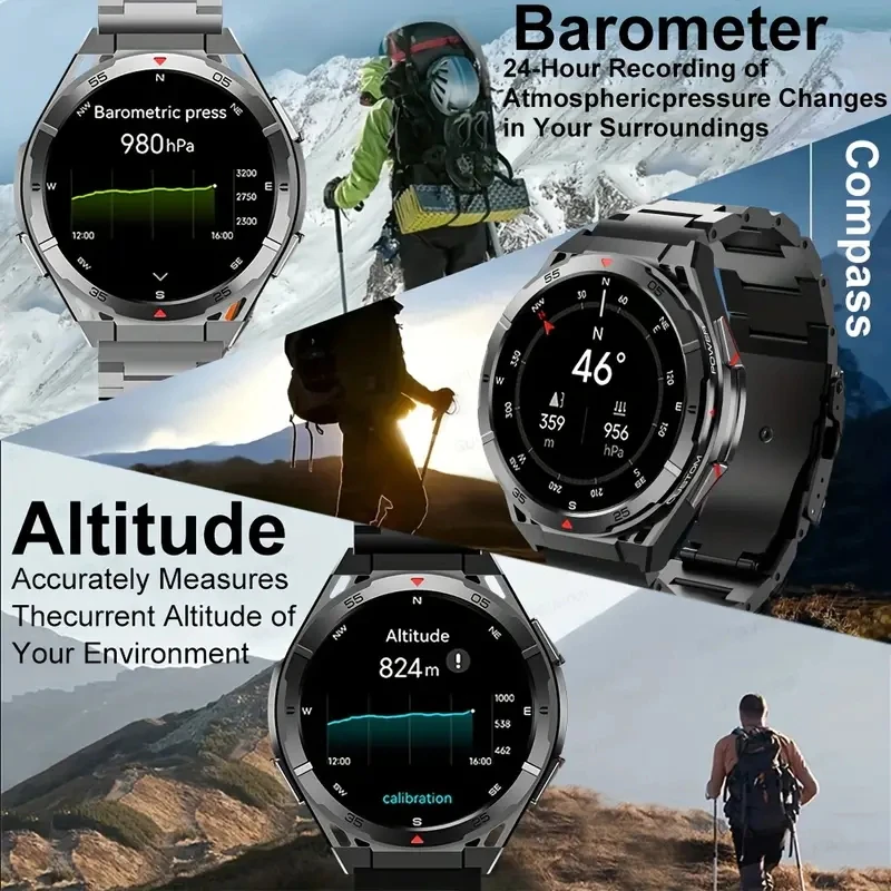 2025 Новые двухдиапазонные спутниковые GPS SmartWatch для мужчин 1,43-дюймовый AMOLED-экран IP69 10 АТМ Водонепроницаемый компас Сердечный ритм BT Call SmartWatch