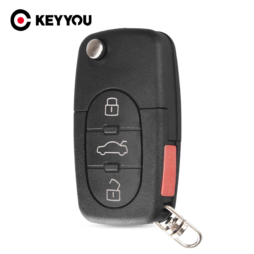 

KEYYOU 4 Button + Panic Replacement Car Remote Key Shell For Audi A4 A6 A8 TT With Blade 3+1 buttons CR2032