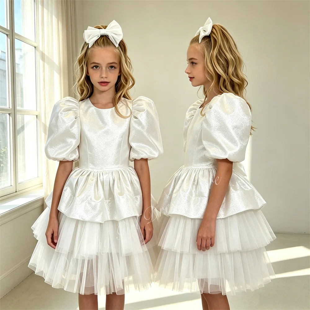 Fluffy Design Puff Sleeves Flower Girl Dress for Wedding Ceremony Celebration Kids Birthday Communion Performances Gown