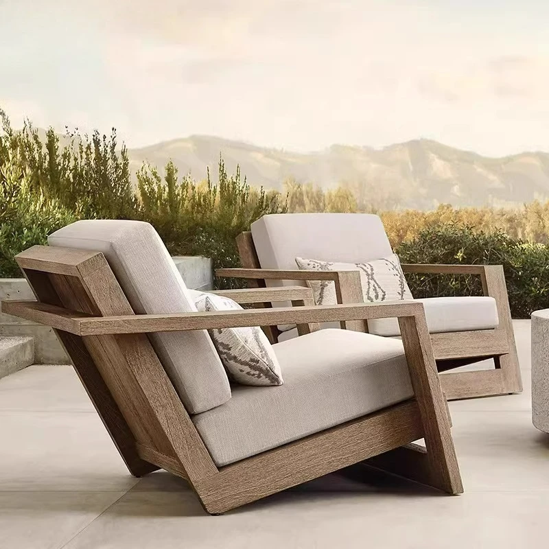 

Customizable Nordic outdoor sofa teak courtyard outdoor designer high-end villa hotel terrace preservative wood sofa combination
