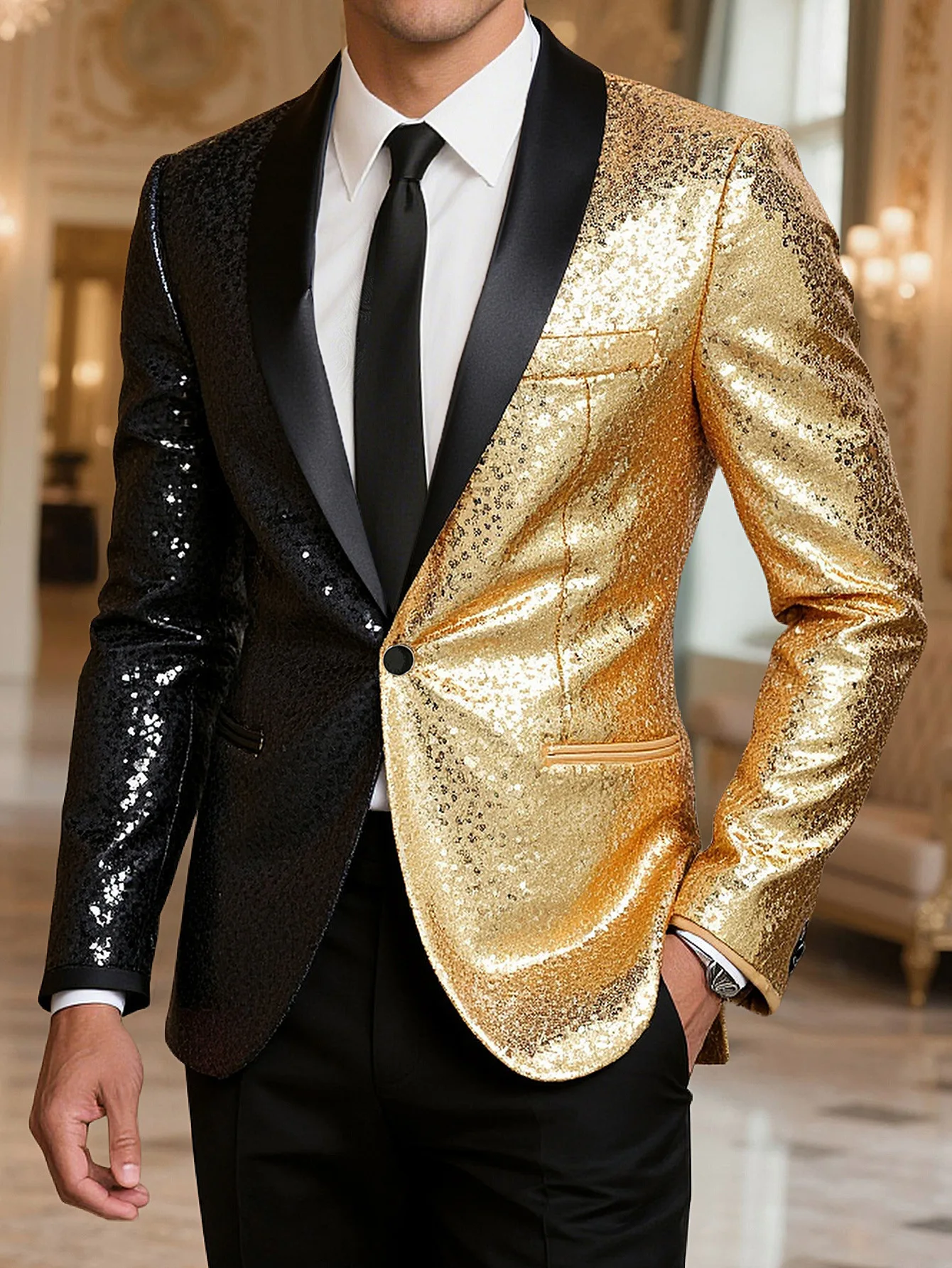 

Men's Sequined Blazer Banquet Stage Performance Shiny Suit Nightclub Singer Performance Suit