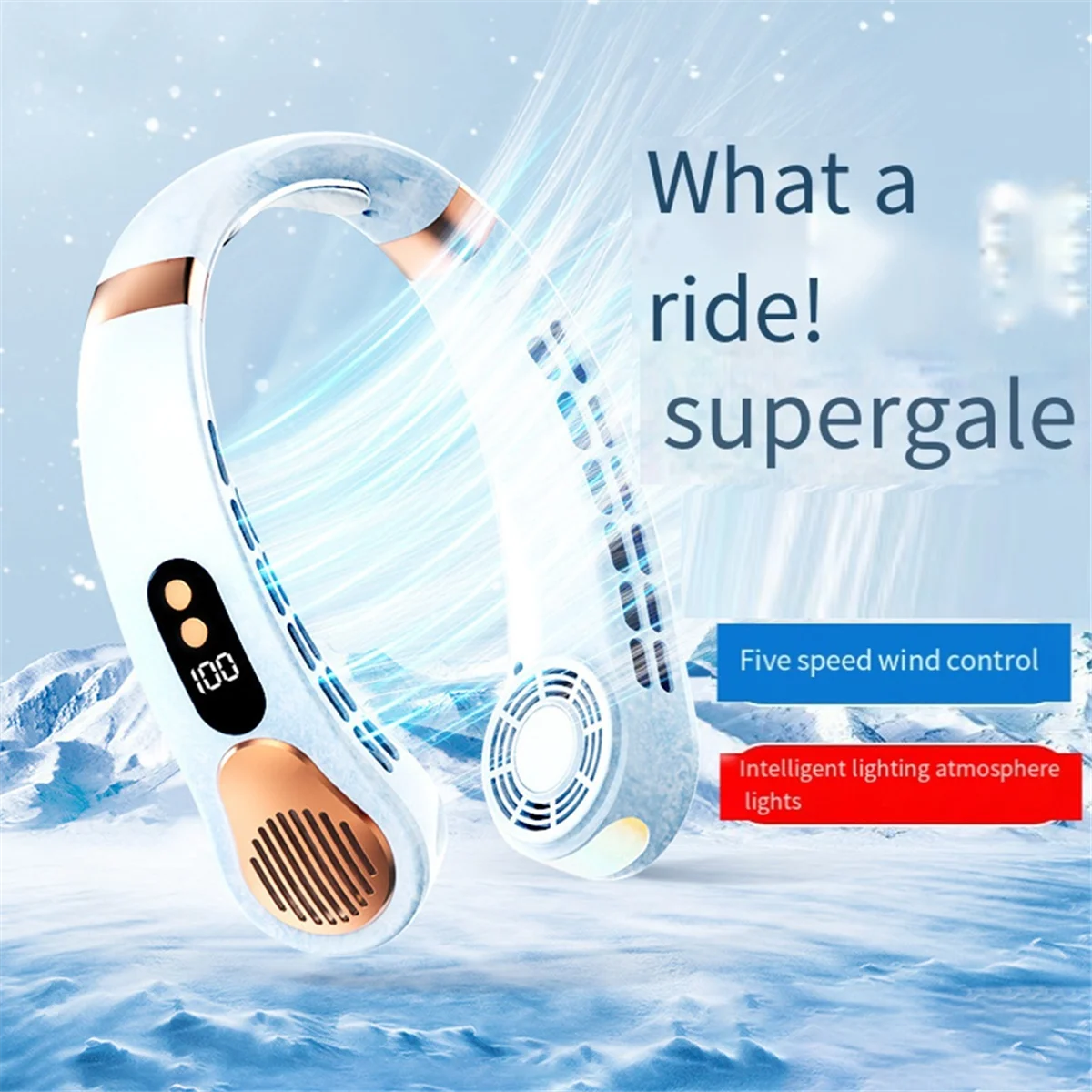 مروحة كهربائية صغيرة محمولة برقبة معلقة ، مروحة تهوية كهربائية ، مروحة رقبة بلا شفرات ، مبرد هواء ، USB قابلة لإعادة الشحن ، أبيض