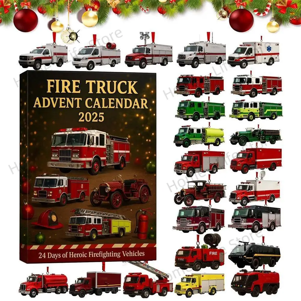 

24 Day Christmas Advent Calendar Car Toy Engineering Fire Truck Car Toy Fire Truck Advent Festival Calendar