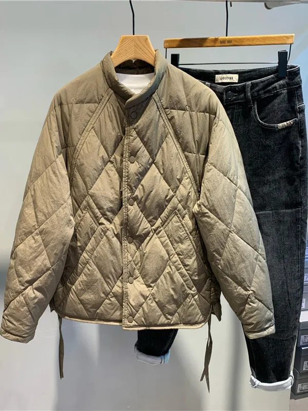 

Men's Winter Faion Diamond Pattern Double-Sided Wear Stand Collar White Du down Jaet Lightweight High-End Warmth Outerwear