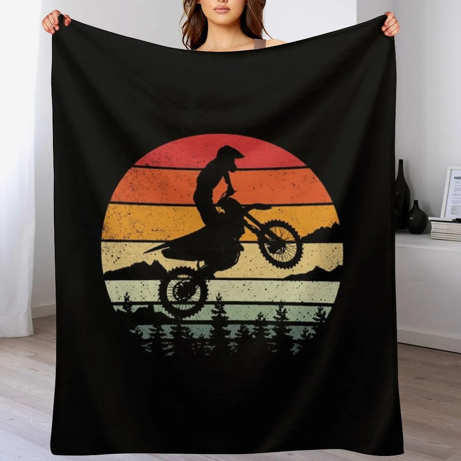 

Braaap Dirt Bike Motorcross Vintage Retro Style Funny Throw Blanket Soft Bedroom Blanket for Night Sleeping