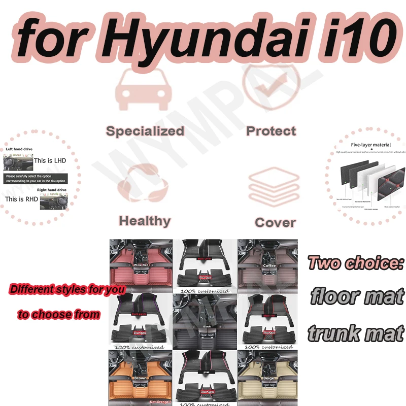 

LUXURY Car Floor Mats For Hyundai i10 BA Gran Metro Taxi Xcent IA 2014~2019 Leather Mat Car Mats Floor Rugs Durable Pad