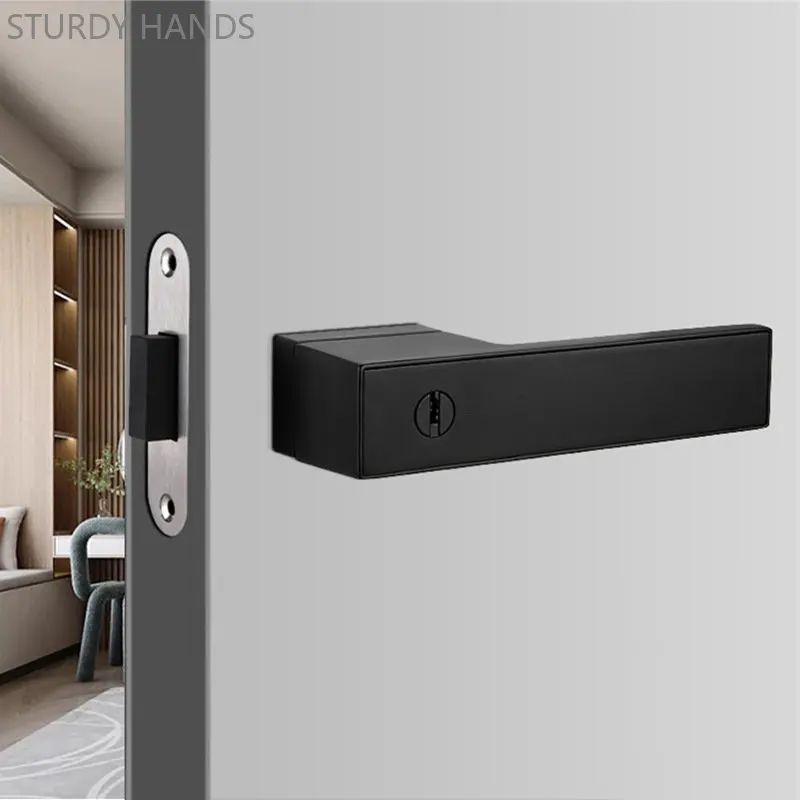 

Black Zinc Alloy Magnetic Lock Bedroom Door Handle Three-bar Lock Indoor Universal Single Tongue Lockset Gate Hardware Fittings