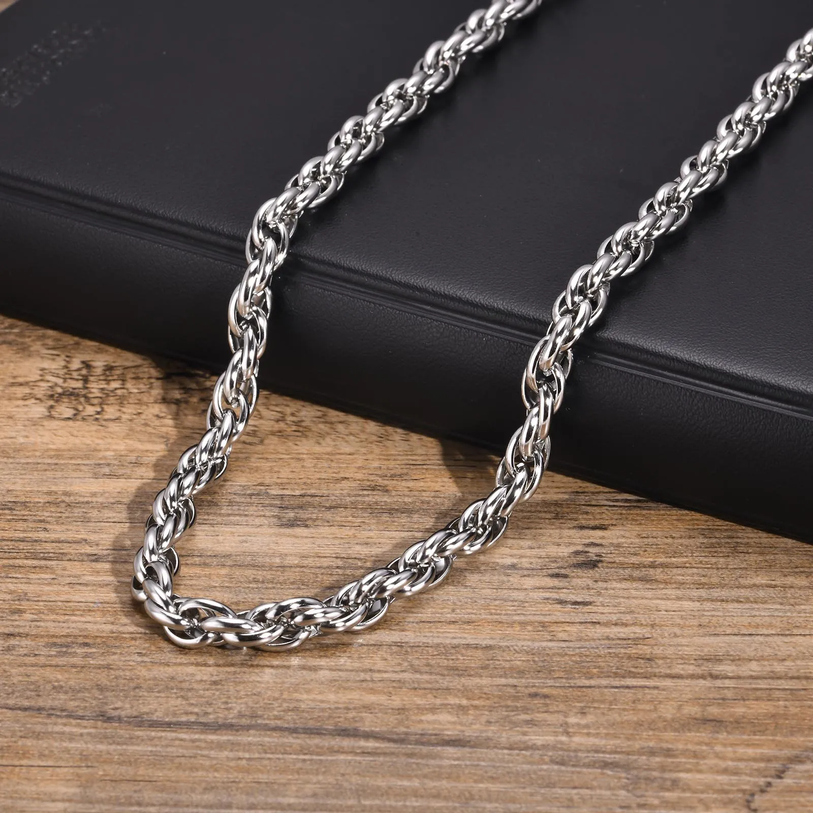 

Mprainbow Men's Chunky Twisted Chain Necklaces,Never Fade Silver Color Stainless Steel Link Collar,Father's Day Birthday Gifts