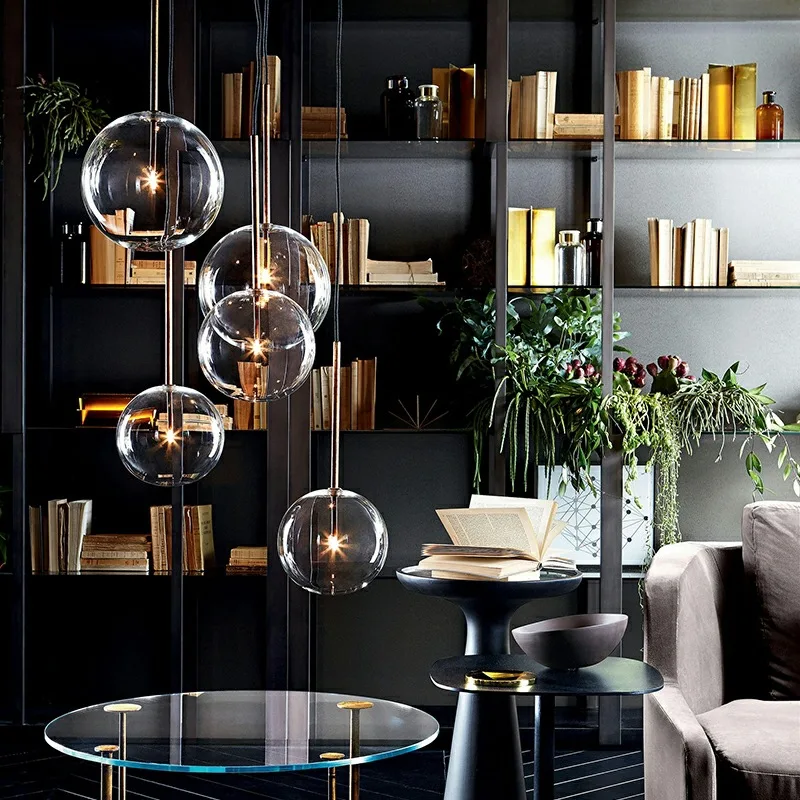 Nordic Modern Creative Transparent Glass Chandelier AC90-260V Single Head Ball Bedroom Dining Room  Living Room Small Chandelier