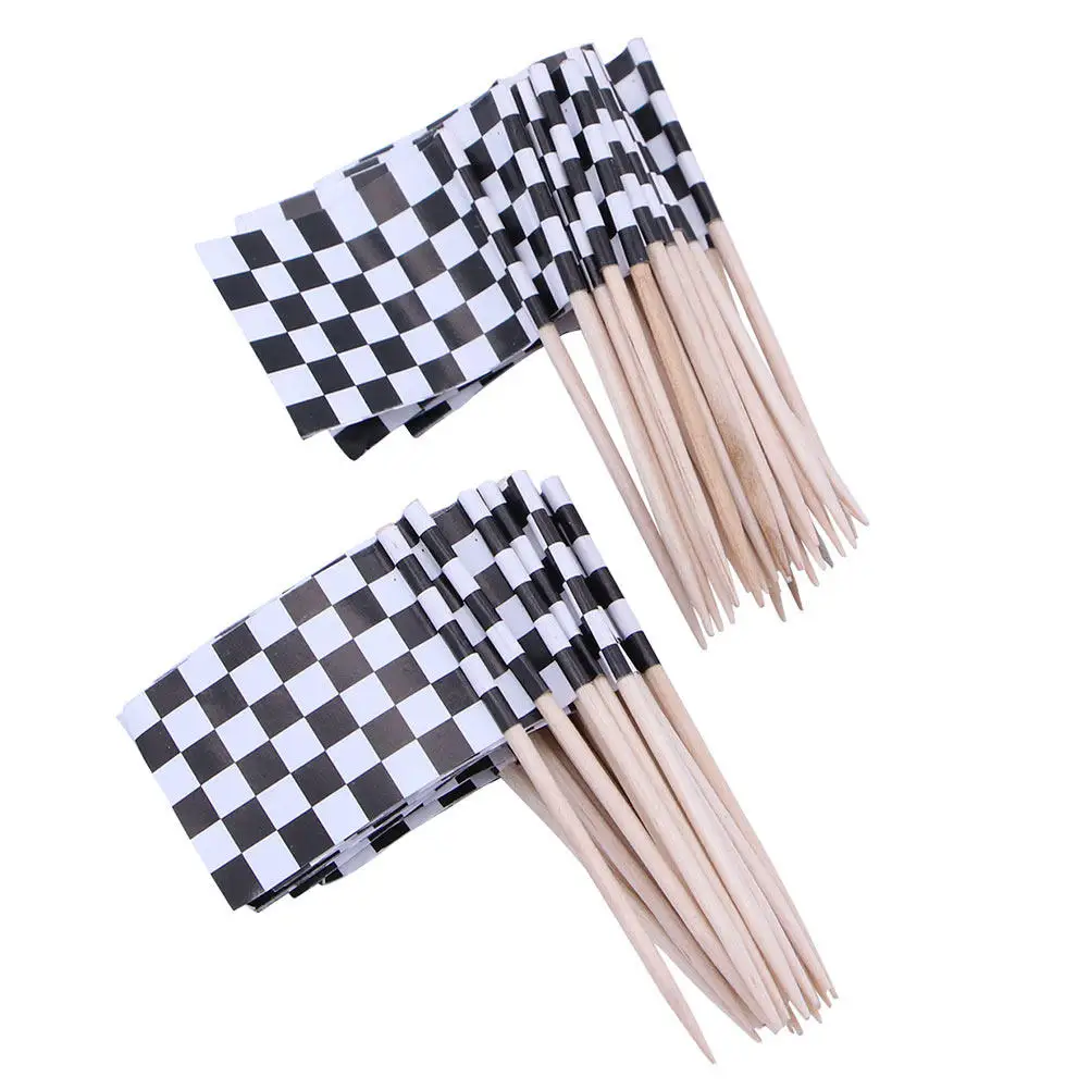 150Pcs Checkered Racing Flag Cake Topper Party Decor Paper Wood Double Sided Cake Picks Cupcake Decoration Cupcake Picks