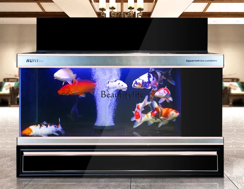 03.Raising Koi Fish Tank Ground Tank Large Ultra White Filter Fish Tank Aquarium Living Room Office